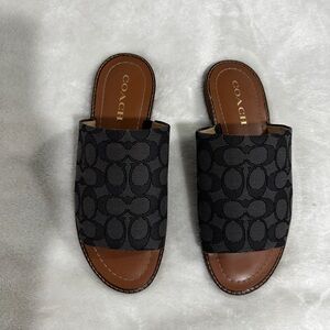 Coach Black and Brown Patterned Mules